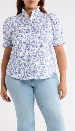 Sugarlips Kearny Floral Print Top in White/Blue/Multi at Nordstrom, Size 2 X