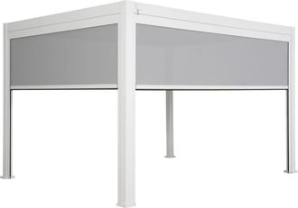 Sweeek P&eacute;rgola bioclim&aacute;tica 3x4m con 2 toldos verticales de 3m y 4m, blanco