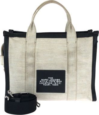 Marc Jacobs Black White Canvas Leather Shoulder Bag Tote Bag (Pre-Owned)