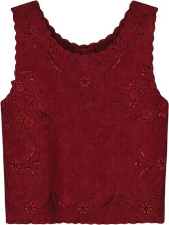 Forte_Forte My Top Poplin Top met Kant en Glaskralen - Dames - Tops zonder mouwen - Rood - S - Katoen - Tops