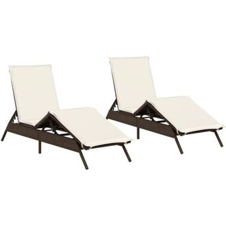 vidaXL Tumbonas Con Cojines 2 Unidades Rat&aacute;n Sint&eacute;tico Marr&oacute;n Vidaxl
