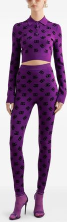 Dolce & Gabbana Womens Long-sleeved Polo Shirt In Jacquard Viscose - Purple - Size EU 38 (Womens)