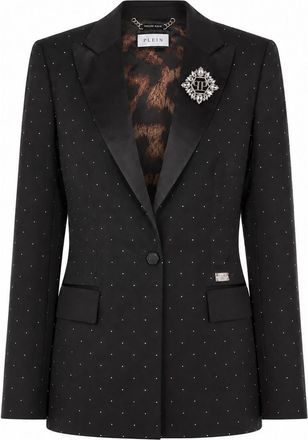 Philipp Plein Boyfriend Fit Blazer Crystal Strass Women in Black at Nordstrom, Size X-Small