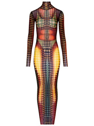 Jean Paul Gaultier Multicolor Printed Turtle Neck Maxi Dress