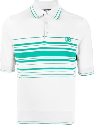 Dolce & Gabbana striped-pattern polo shirt - men - Silk/Cotton/Polyester - 52 - Grey