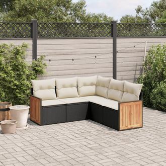 vidaXL Vidaxl - Set De Muebles De Jard&iacute;n 5 Pzas Y Cojines Rat&aacute;n Sint&eacute;tico Negro