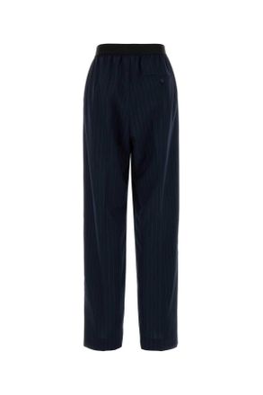Balenciaga Womens Embroidered Wool Pant Dark Navy Exterior: Pantaloni