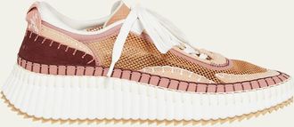 Chlo&eacute; Nama Colorblocked Mesh and Mixed Leather Platform Sneakers