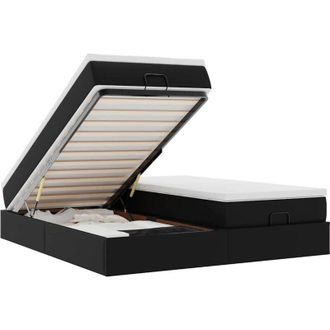 vidaXL Estructura De Cama Otomana Con Colchones Cuero Sint&eacute;tico Negro