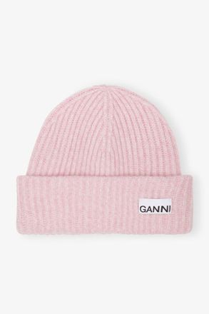 Ganni Purple Oversized Wool Rib Knit Beanie