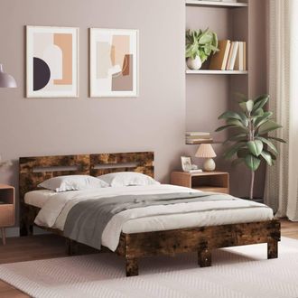 vidaXL Estructura De Cama Cabecero Y Luces Led Roble Ahumado 120x200cm Vidaxl