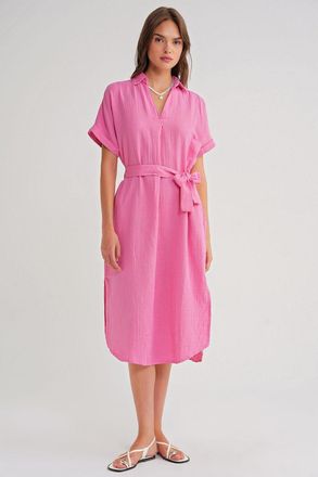 Mixray Gestrikt Midi Jurk met Korte Mouwen