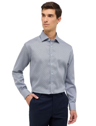 Eterna overhemd blauw geprint normale fit katoen