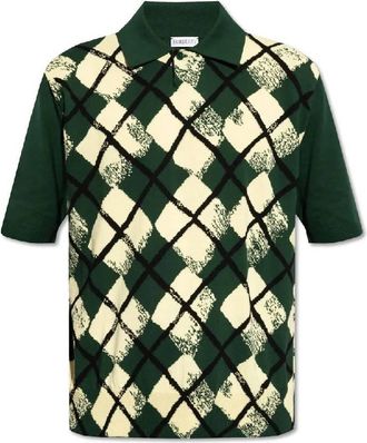 Burberry Ribbed-Knit Polo Shirt Checked Design, Size Medium