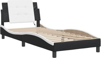 vidaXL Vidaxl - Estructura Cama Con Led Cuero Sint&eacute;tico Negro Y Blanco 90x190cm