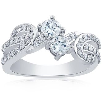 Pompeii3 1 ct Diamond Forever Us 2-Stone Engagement Anniversary Solitaire Ring White Gold
