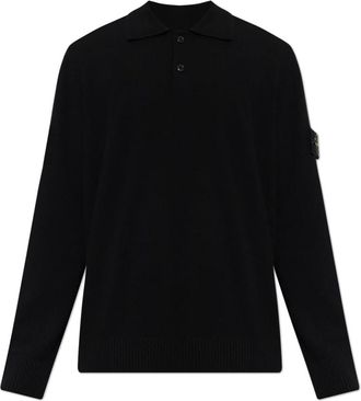 Stone Island Wool Polo Sweater - Heren - V-hals truien - Zwart - M - Wol - Truien & Vesten