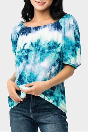 Gibsonlook Dusk To Dawn Off Shoulder Top In Watercolor Lake Print