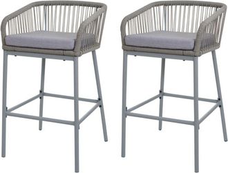 Hhg Juego de 2 taburetes de bar de cuerda HHG-994, taburete de mostrador, cojín de asiento de exterior de cuerda de metal, gris claro, cojín gris claro