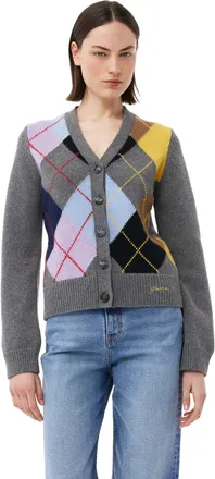 Ganni Harlequin Wool Mix Knit Cardigan in Frost Gray Size 2XS Womens