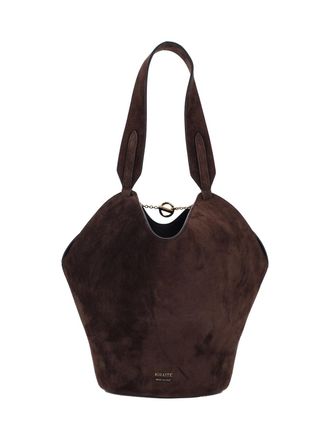 Khaite Lotus Small Tote Bag In Brown Calfskin Suede