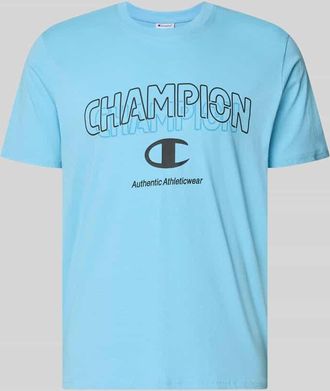 Champion T-Shirt mit Label-Print und Rundhalsausschnitt in Hellblau, Gr&ouml;&szlig;e XXL
