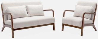 Sweeek Banco De 2 Plazas + Sill&oacute;n Borreguito De Madera De Caucho Te&ntilde;ida