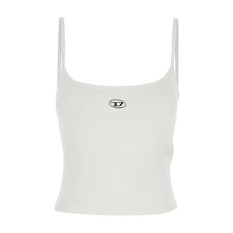 Diesel Tops, Dames, Wit, M, Katoen, Geribbelde top met metalen ovale D