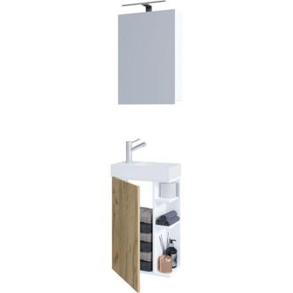 ebuy24 Vcm Juego De 3 Piezas Lavadero Para Invitados Wc Ba&ntilde;o De Invitados Wc Lavabo Con Gabinete De Espejo Muebles De Ba&ntilde;o Juego De Ba&ntilde;o - Slito Sc-bl (roble