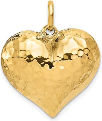Diamond2Deal 14k Yellow Gold Polished Hammered 3-D Heart Pendant