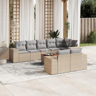 vidaXL Set De Sof&aacute;s De Jard&iacute;n 9 Pzas Con Cojines Rat&aacute;n Sint&eacute;tico Beige Vidaxl