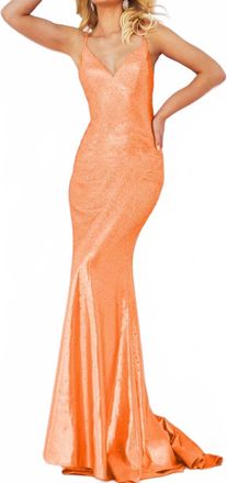 Jovani Womens Embellished V Neck Party Dress In Orange