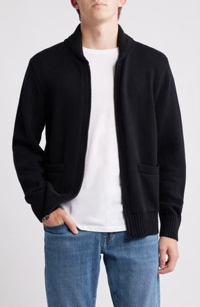 Schott NYC Cotton Zip Cardigan in Black at Nordstrom, Size Medium
