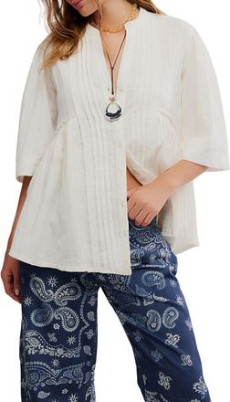 Free People Willow Pintuck Cotton Button-Up Shirt in Ivory at Nordstrom Rack, Size X-Small