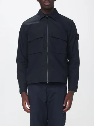 Stone Island Giacca camicia corta in tela di cotone organico con zip