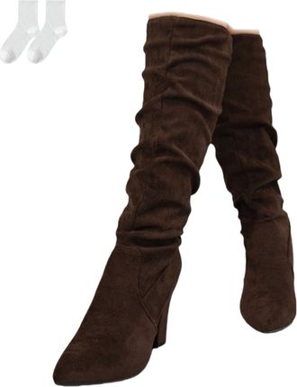 Generic Womens Knee-High Boots with Block Heel, Elegant Slouch Boots with Pointed Toe in Suede Look, Fashionable Long Boots for Everyday Wear, Leisure, And Ev
