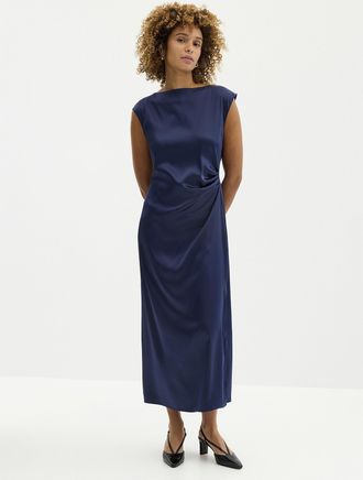 Contemporaine Womens Side-slit pleated-waist satiny dress