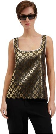 La DoubleJ Twirl Top - Veelzijdige Mouwloze Luipaard Jacquard - Dames - Tops zonder mouwen - Geel - M - Polyester - Tops