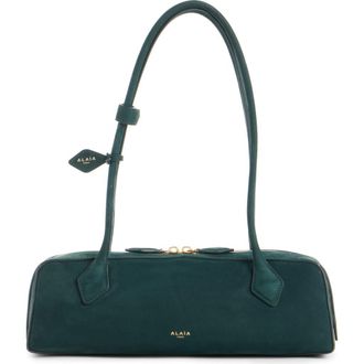 Alaia Medium Le Teckel Suede East/West Shouder Bag in Vert Foret at Nordstrom