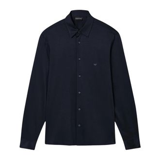 Emporio Armani Slim-fit overhemd van jersey met Lyocell-mix - Heren - Casual Overhemden - Blauw - M - Leer - Overhemden