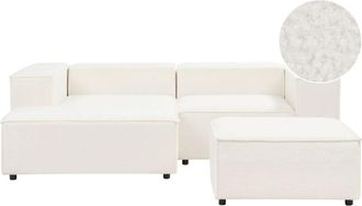 Beliani Modular Corner Sofa 2 Seater ARDAL Boucle Off-White with Ottoman Right Hand