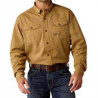 Ariat Mens Washed Twill Work Button Down Shirt In Khaki