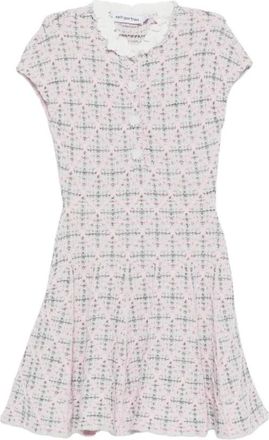 Self Portrait Check Knit Beaded Mini Dress - Dames - Jurken - Roze - Maat: L Katoen