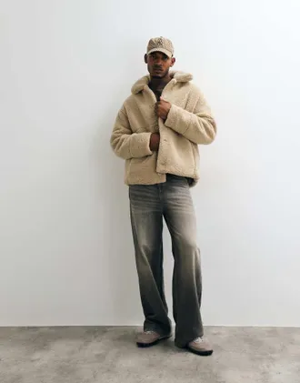 Asos Giacca coach oversize in pile borg color pietra-Neutro