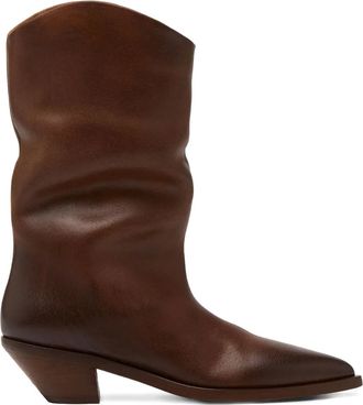 Marsèll pointed-toe leather cowboy boots - women - Rubber/Calf Leather/Calf Leather/Calf Leather - 37.5 - Brown