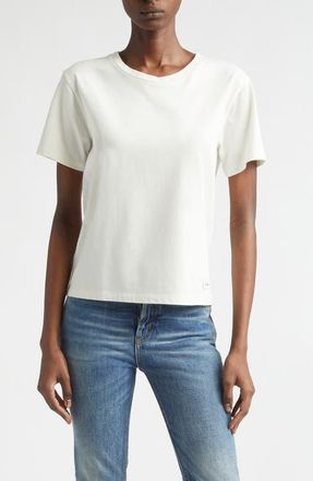 Saint Laurent Classic Logo Patch Cotton & Modal T-Shirt in Naturel at Nordstrom, Size Medium