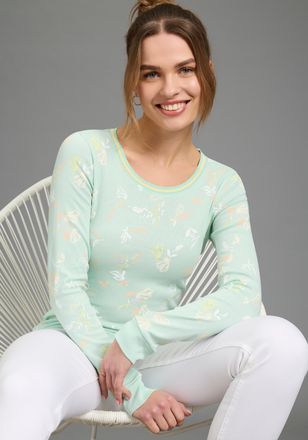 Kangaroos Langarmshirt KANGAROOS, Damen, Gr. 32/34, gr&uuml;n, bunt, Rippware, Obermaterial: 100% Baumwolle, sehr figurbetont h&uuml;ftbedeckend, Rundhals, angesetztes B&uuml;