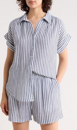 Caslon Duo Gauze Button-Up Shirt in Navy Still Brianne Stripe at Nordstrom Rack, Size X-Small