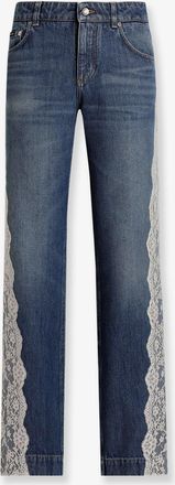 Dolce & Gabbana Jeans in blue denim con profili in pizzo - DOLCE & GABBANA - gender_Woman