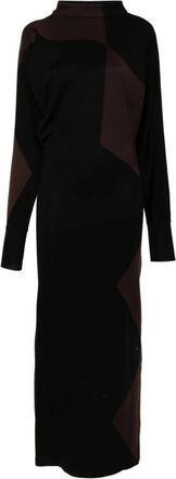 Philosophy di Lorenzo Serafini Geometrisch Gebreide Maxi Jurk met Patroon - Dames - Kleedjes - Zwart - M - Wol - Kleedjes